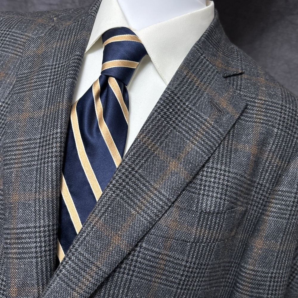 Isaia Sport Coat 44L Gray Glen Check Cashmere Silk Gregory Blazer 54 Italy